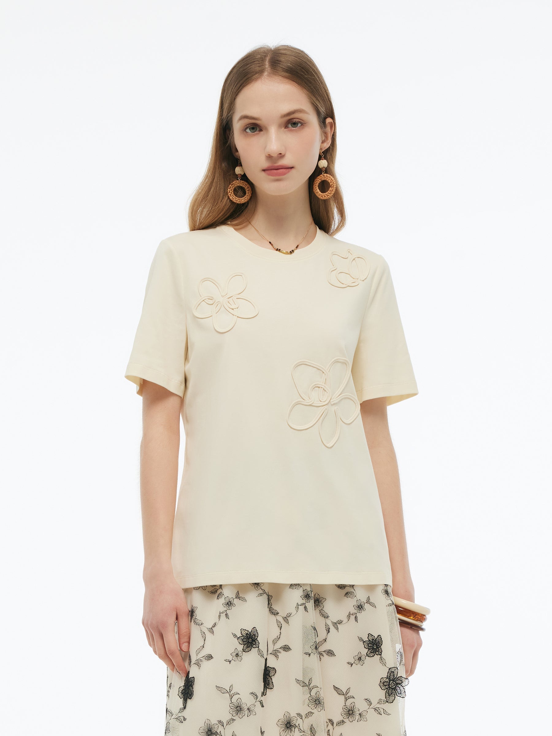 Evelyn & Co.™ | Floral Embellished Knit T-Shirt