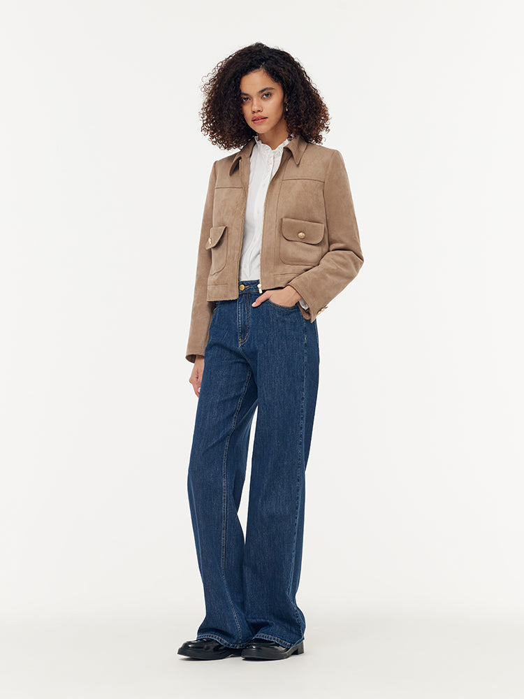 Evelyn & Co.™ | Suede Zip-Up Crop Jacket