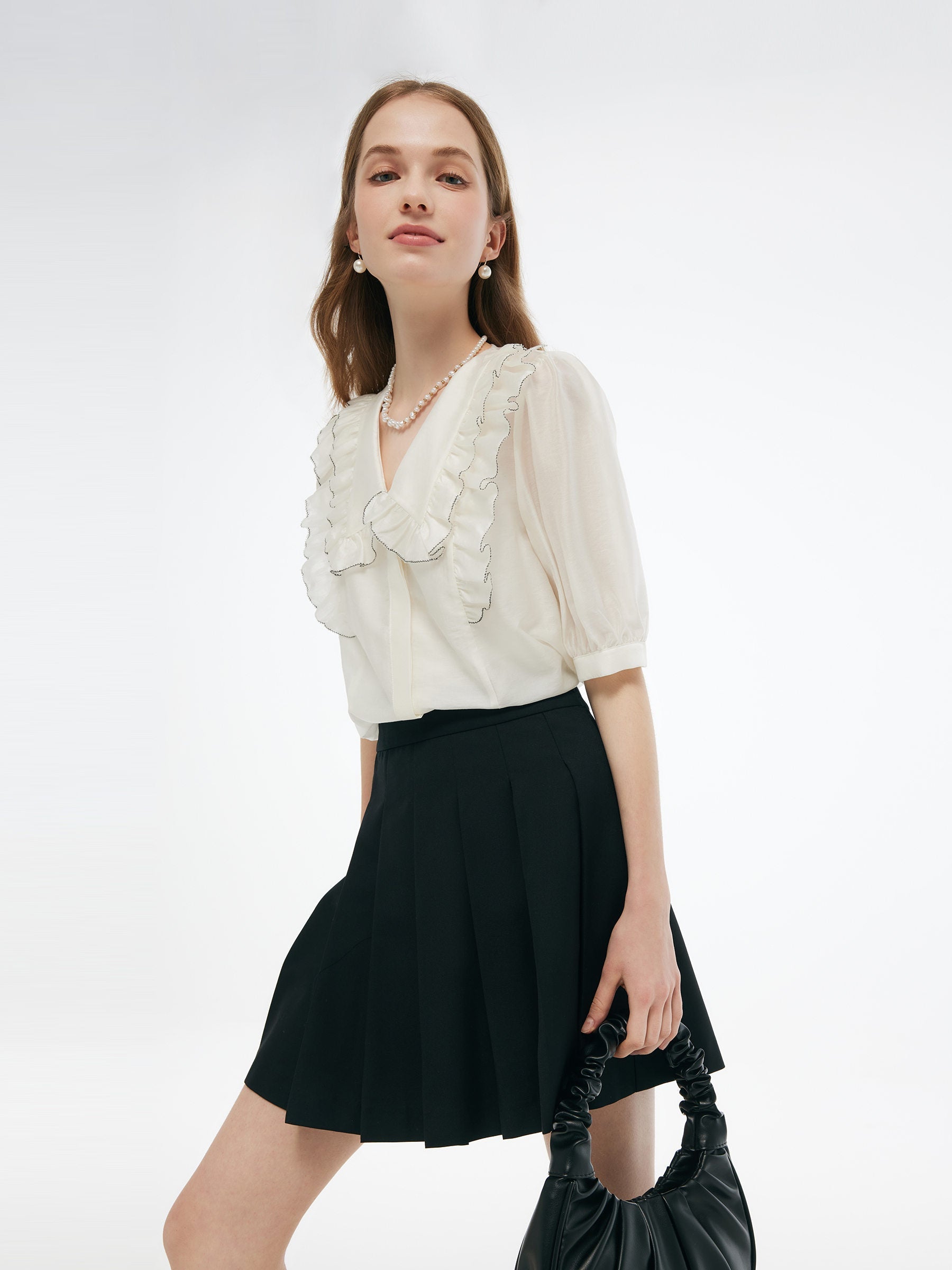 Evelyn & Co.™ | Tencel Blend Ruffle V-Neck Shirt