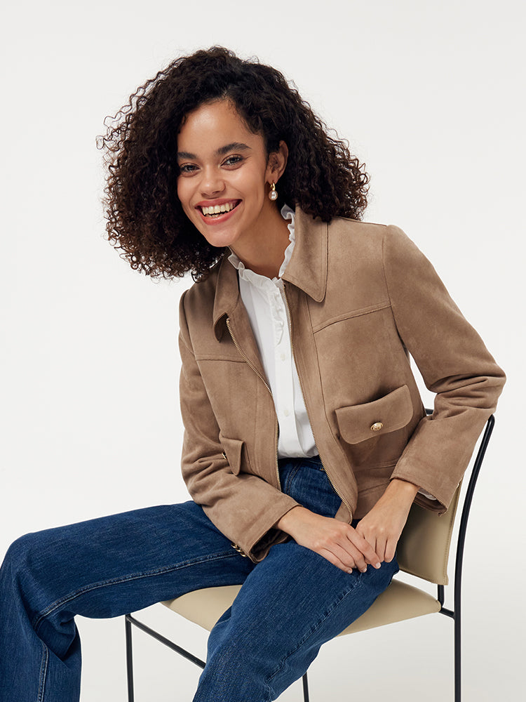 Evelyn & Co.™ | Suede Zip-Up Crop Jacket