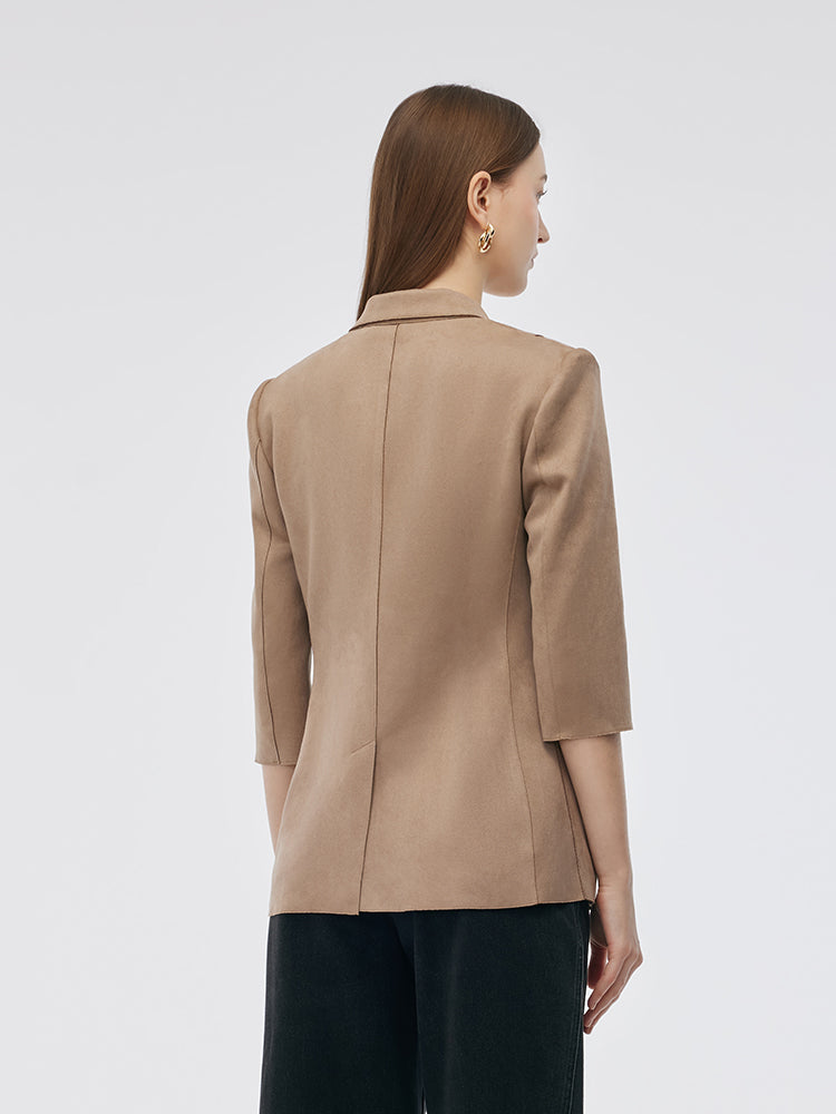 Evelyn & Co.™ | Suede One Button 3/4 Sleeve Blazer