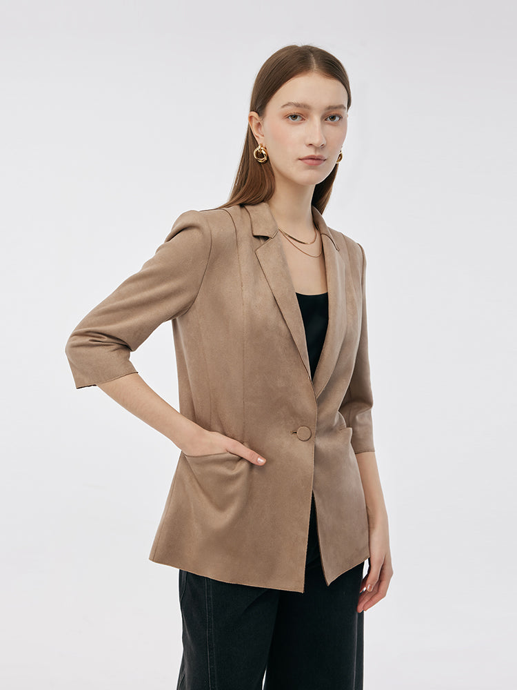 Evelyn & Co.™ | Suede One Button 3/4 Sleeve Blazer