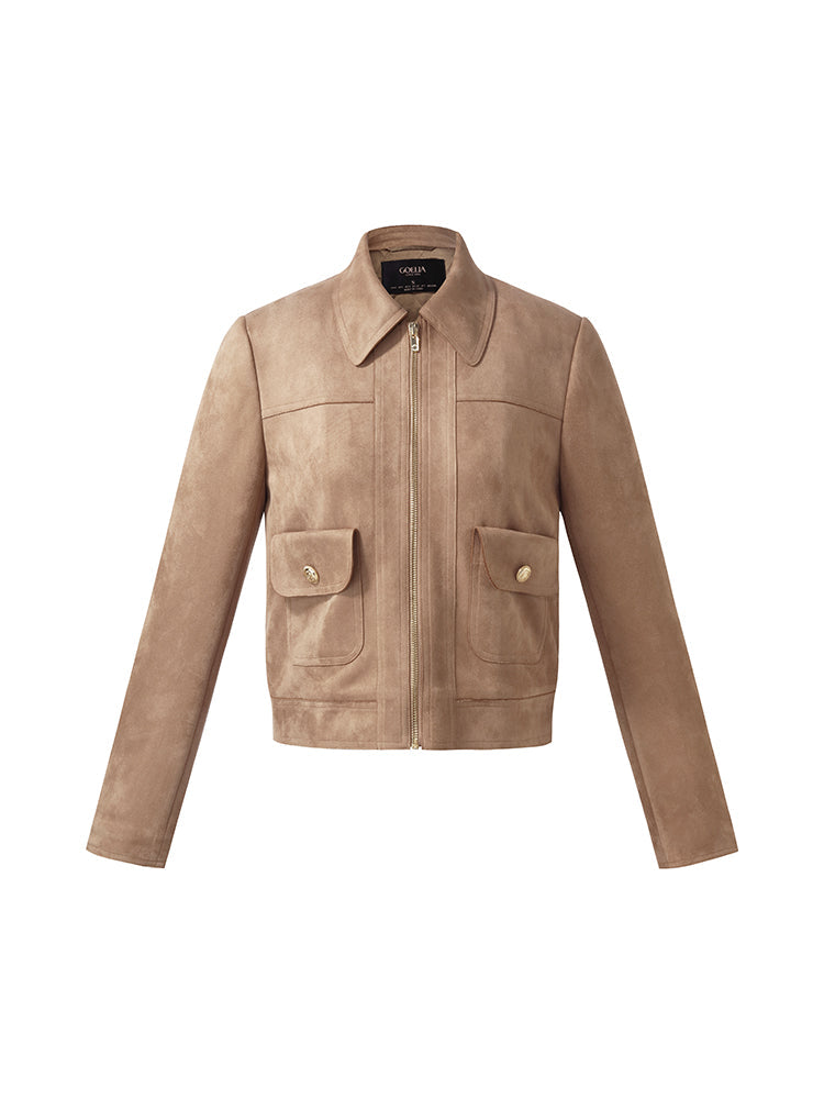 Evelyn & Co.™ | Suede Zip-Up Crop Jacket