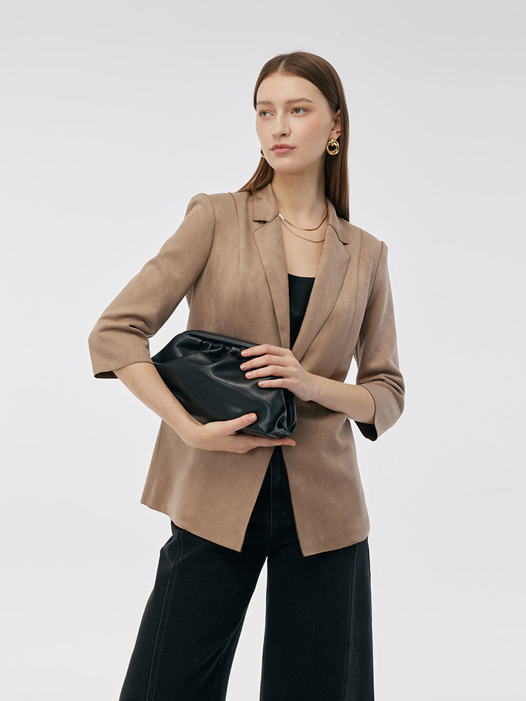 Evelyn & Co.™ | Suede One Button 3/4 Sleeve Blazer