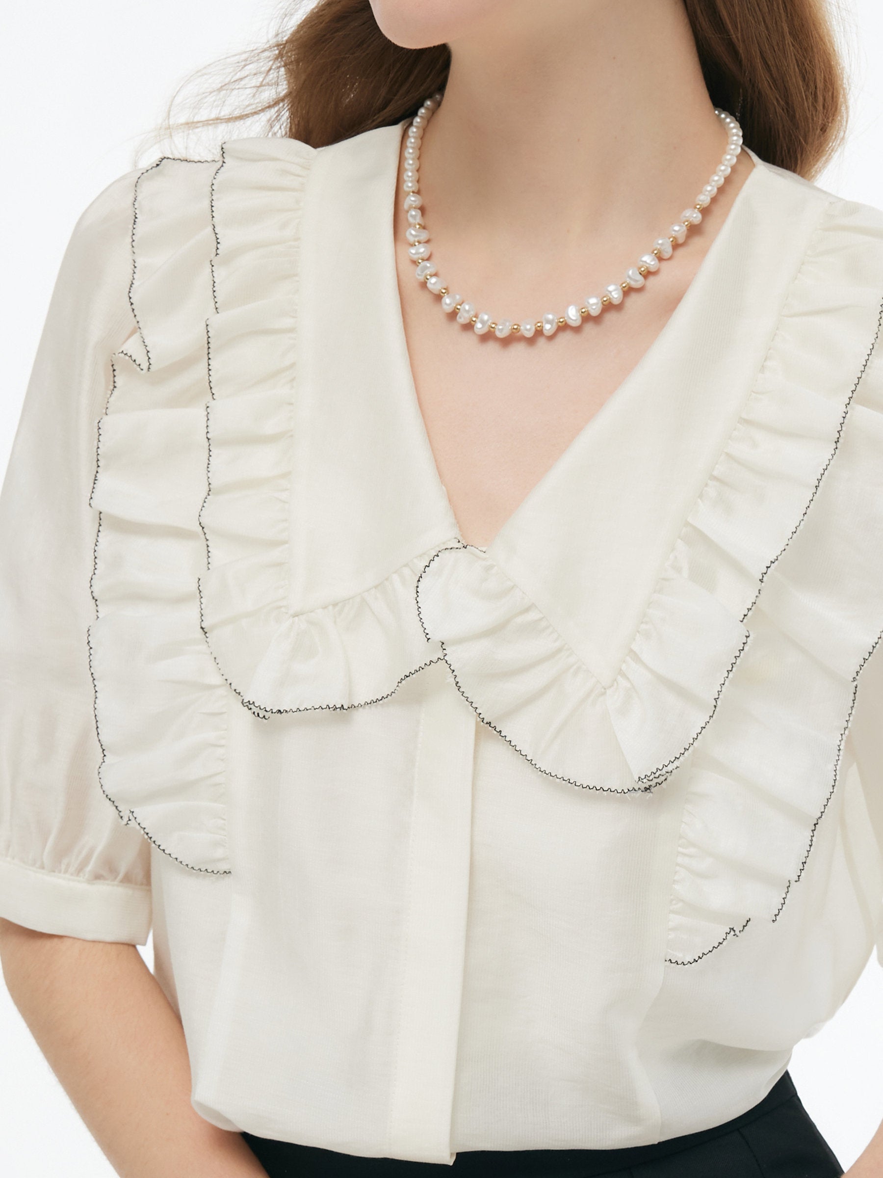 Evelyn & Co.™ | Tencel Blend Ruffle V-Neck Shirt