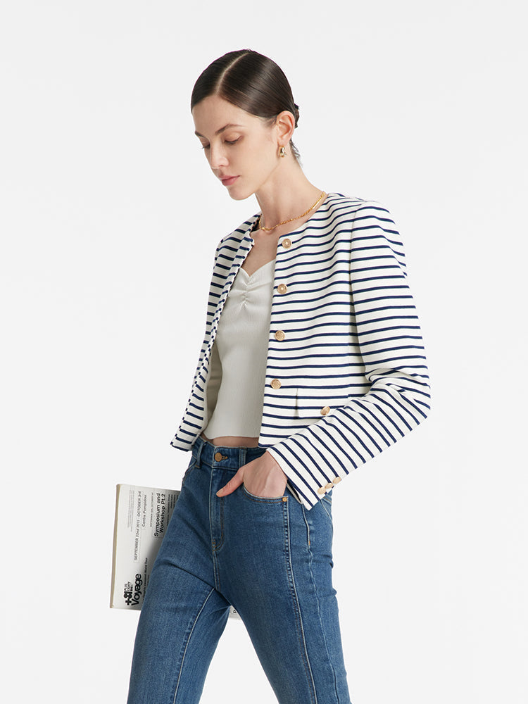 Evelyn & Co.™ | Cotton Striped Crop Jacket