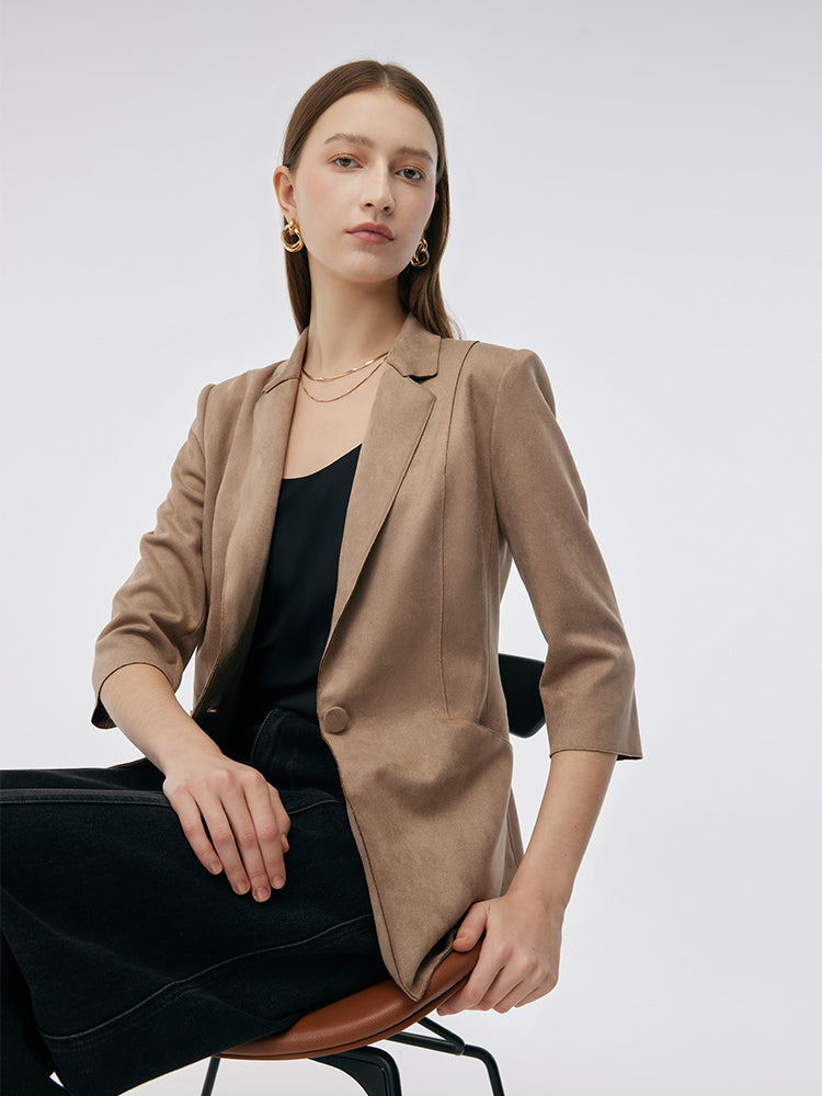 Evelyn & Co.™ | Suede One Button 3/4 Sleeve Blazer