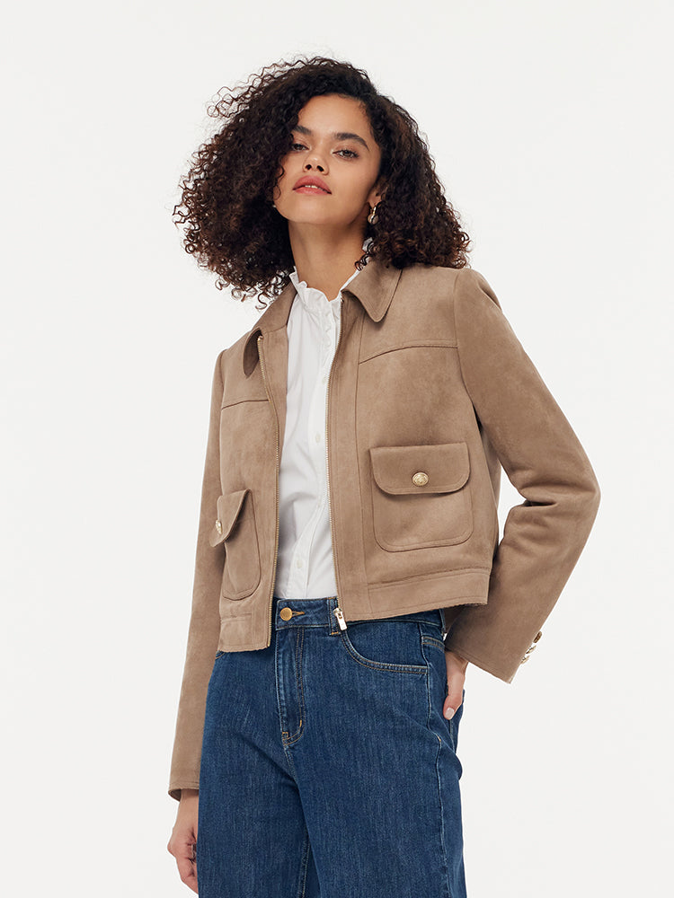 Evelyn & Co.™ | Suede Zip-Up Crop Jacket