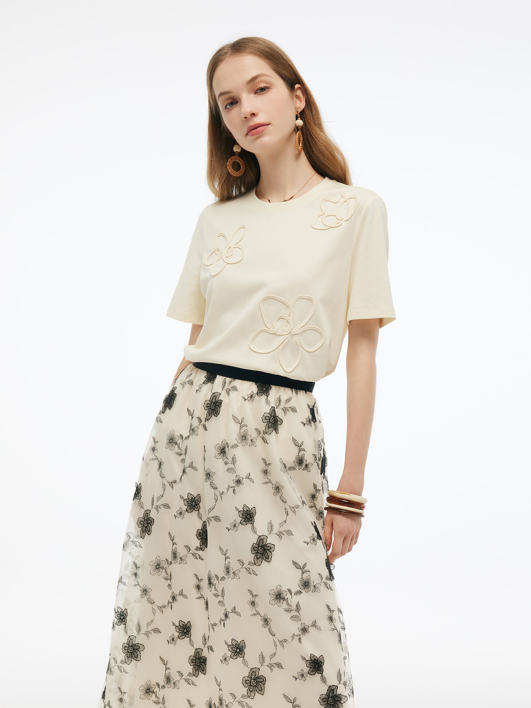 Evelyn & Co.™ | Floral Embellished Knit T-Shirt