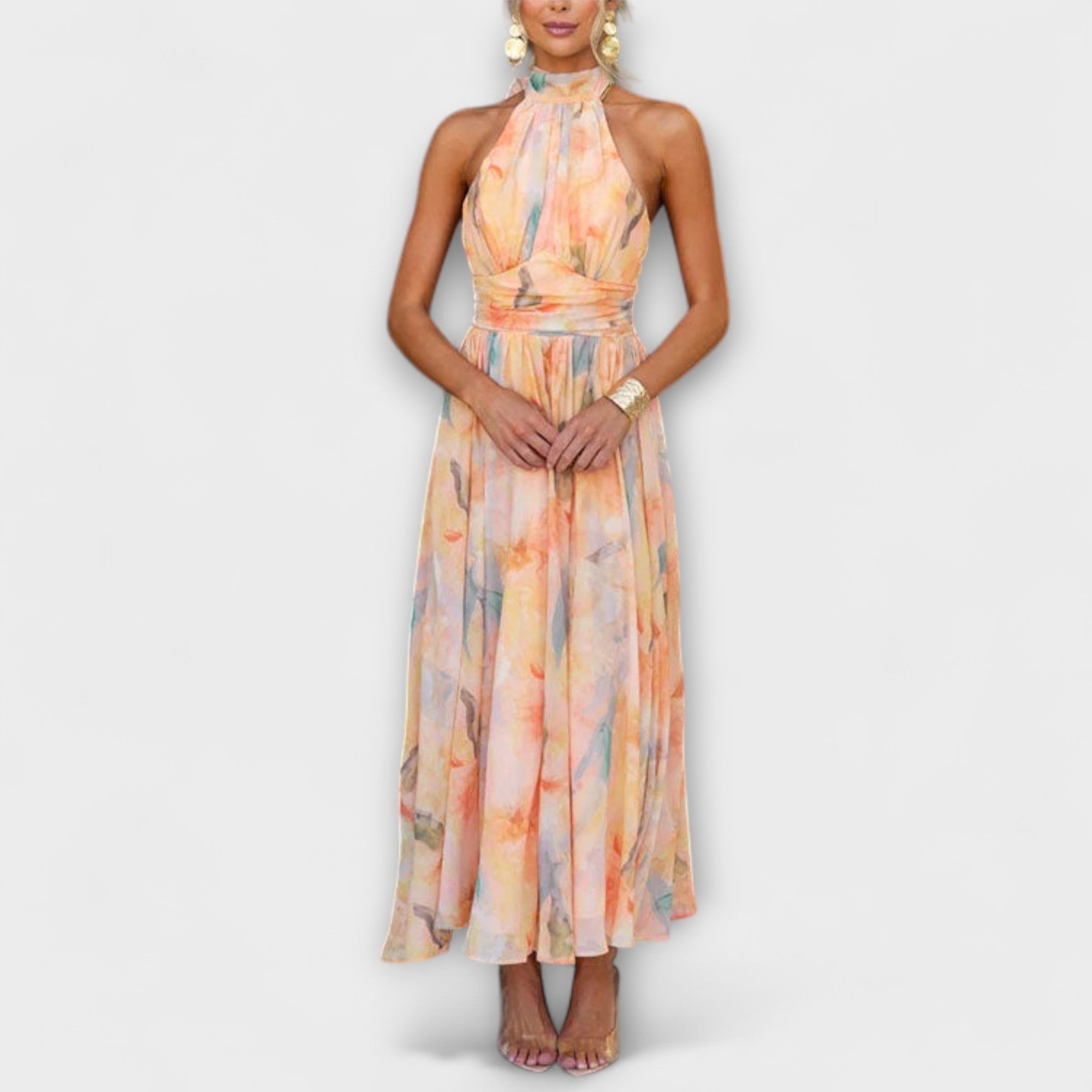 Evelyn & Co.™ | Halter-Neck Watercolour Print Dress