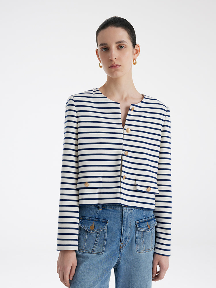 Evelyn & Co.™ | Cotton Striped Crop Jacket