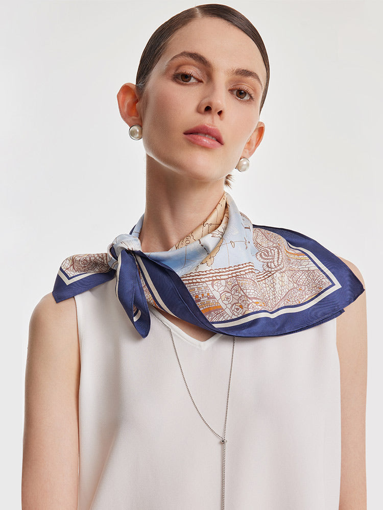 Evelyn & Co.™ | 61 Square Map Silk Scarf