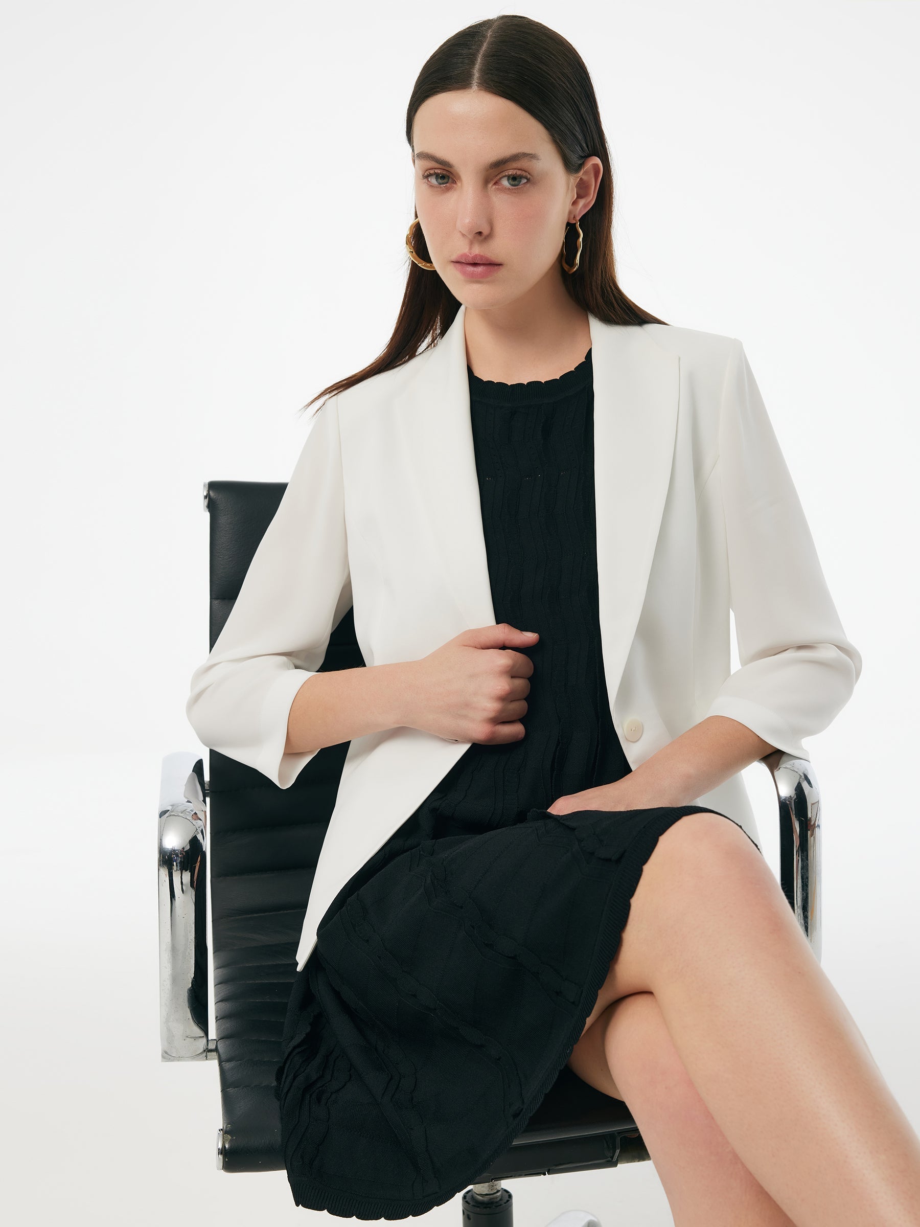 Evelyn & Co.™ |Triacetate Blend Gathered Waist Blazer