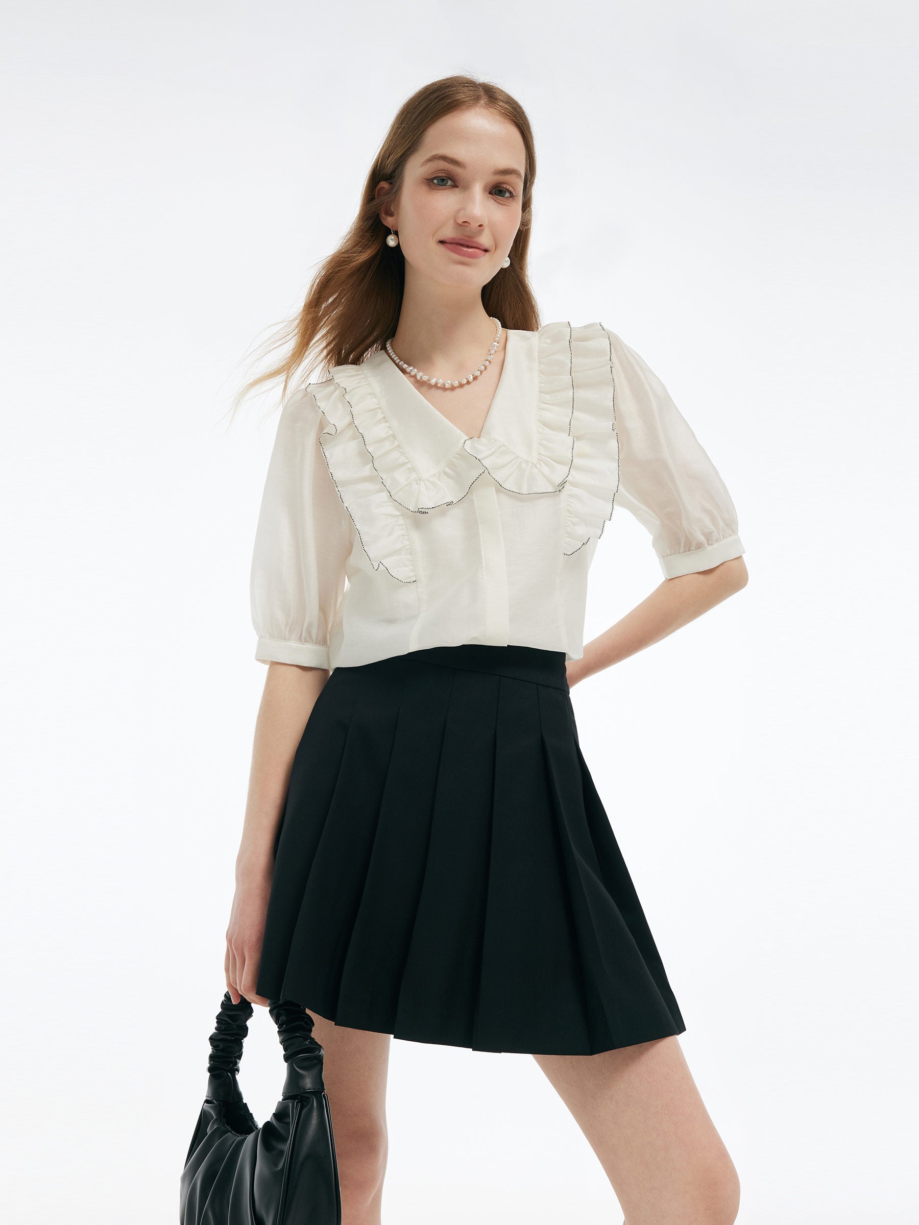 Evelyn & Co.™ | Tencel Blend Ruffle V-Neck Shirt