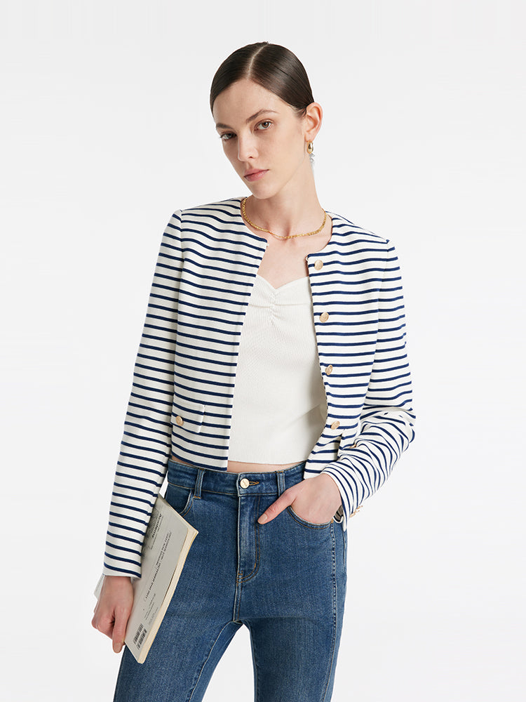 Evelyn & Co.™ | Cotton Striped Crop Jacket