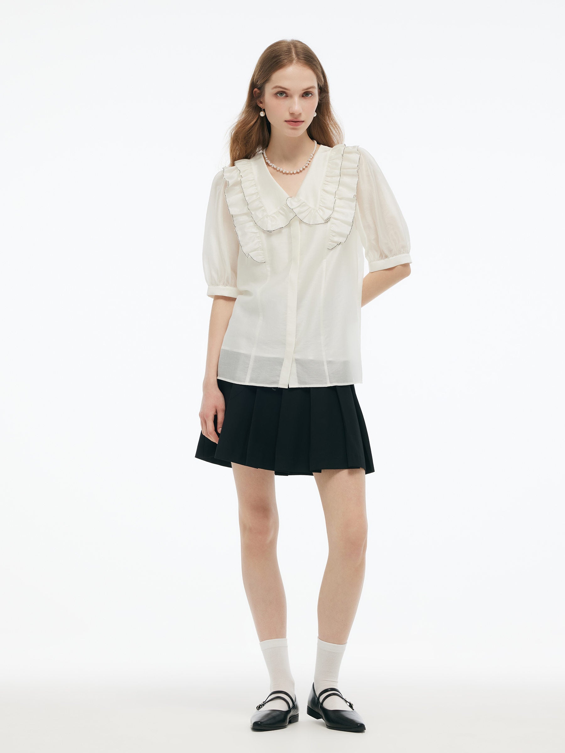 Evelyn & Co.™ | Tencel Blend Ruffle V-Neck Shirt