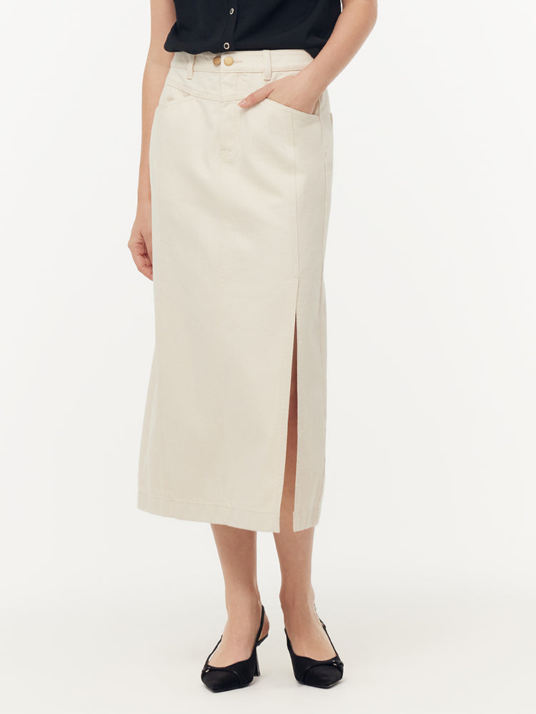 Evelyn & Co.™ | Cotton Denim Slit Skirt