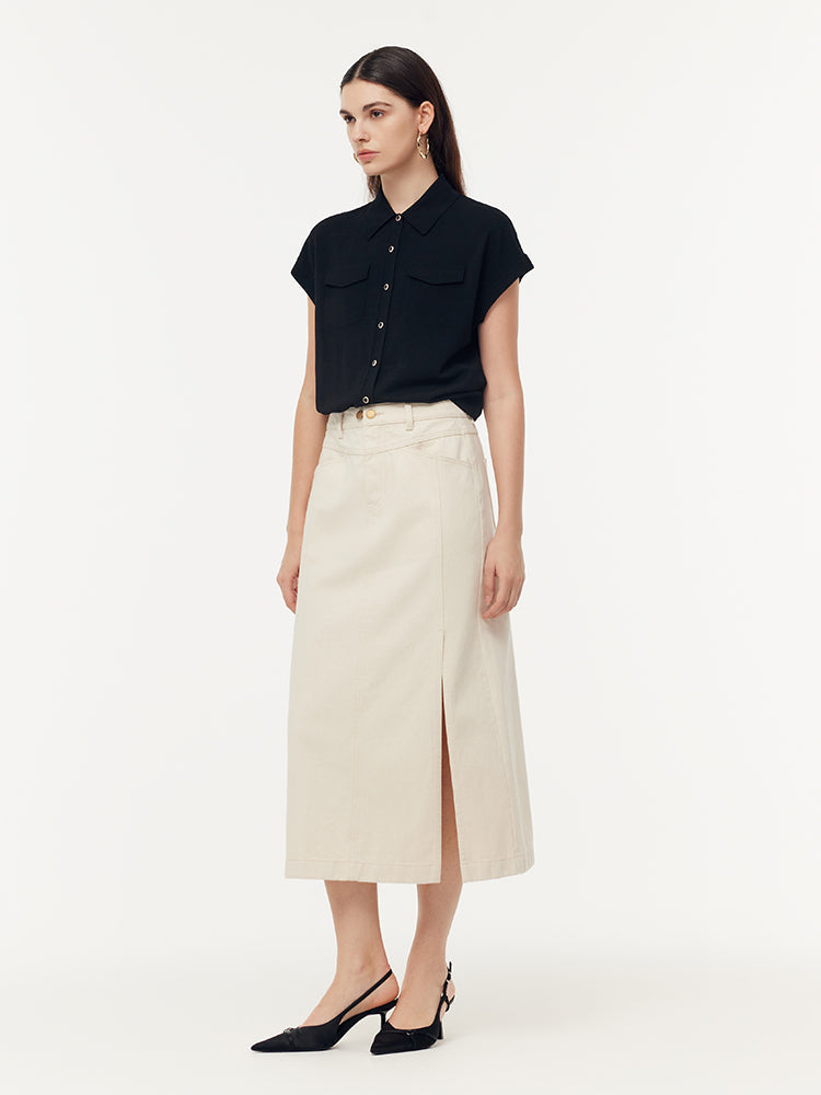 Evelyn & Co.™ | Cotton Denim Slit Skirt