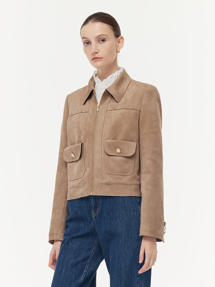 Evelyn & Co.™ | Suede Zip-Up Crop Jacket