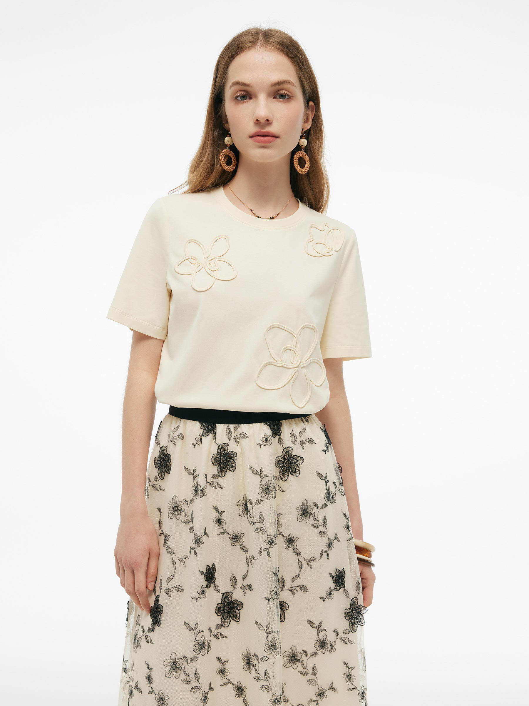 Evelyn & Co.™ | Floral Embellished Knit T-Shirt