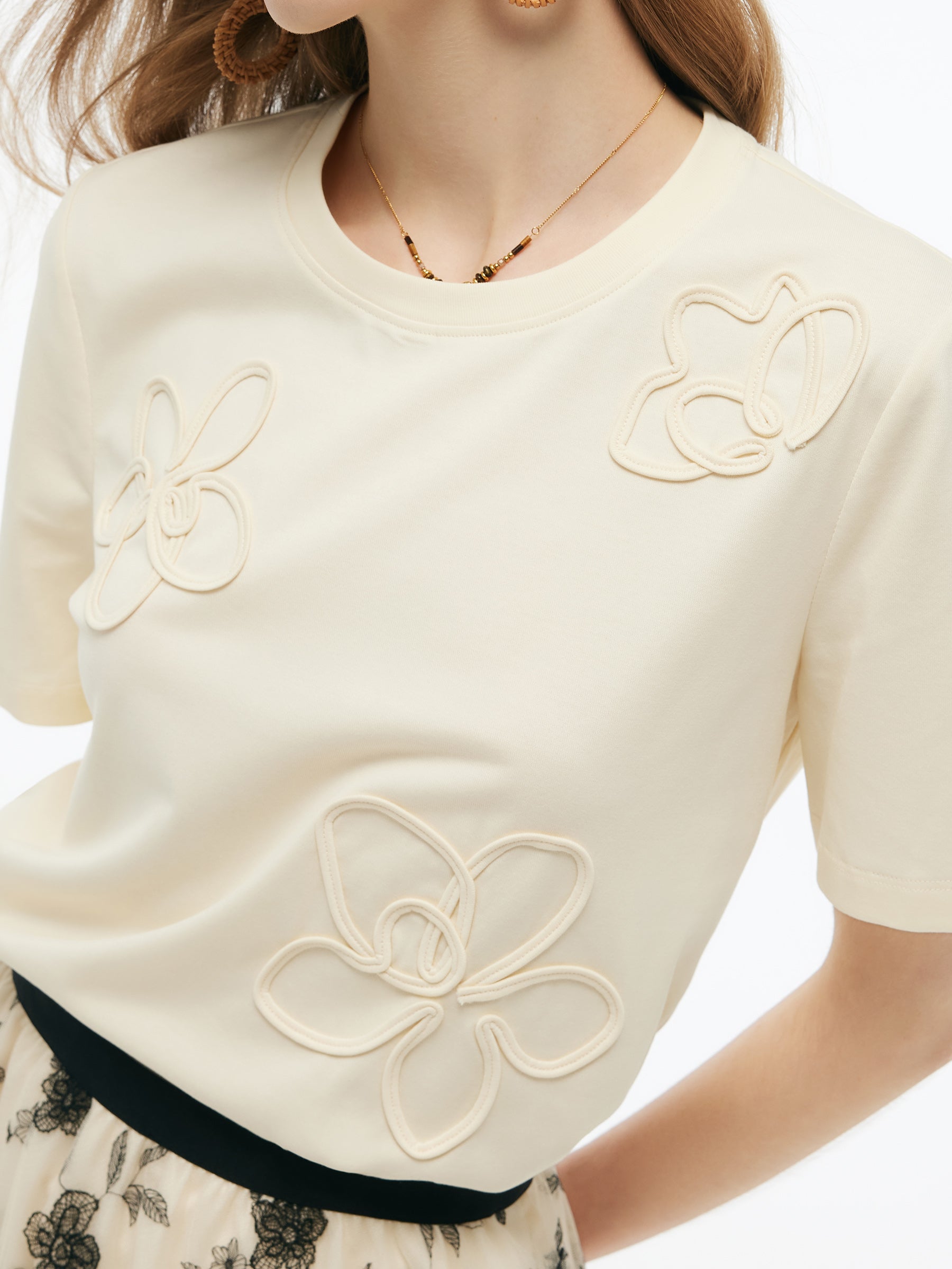 Evelyn & Co.™ | Floral Embellished Knit T-Shirt