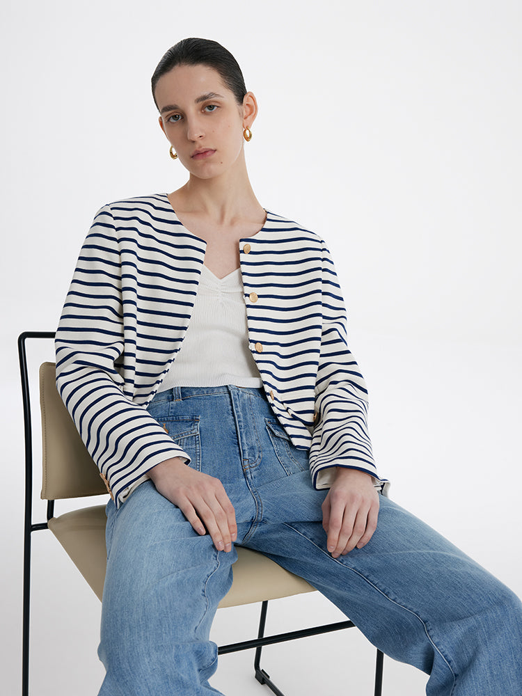 Evelyn & Co.™ | Cotton Striped Crop Jacket
