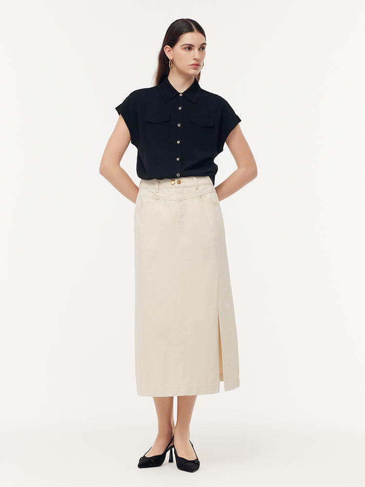 Evelyn & Co.™ | Cotton Denim Slit Skirt
