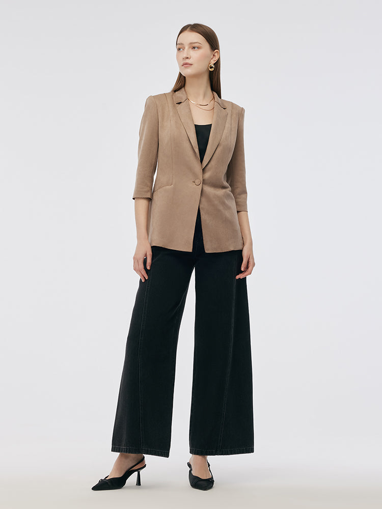 Evelyn & Co.™ | Suede One Button 3/4 Sleeve Blazer