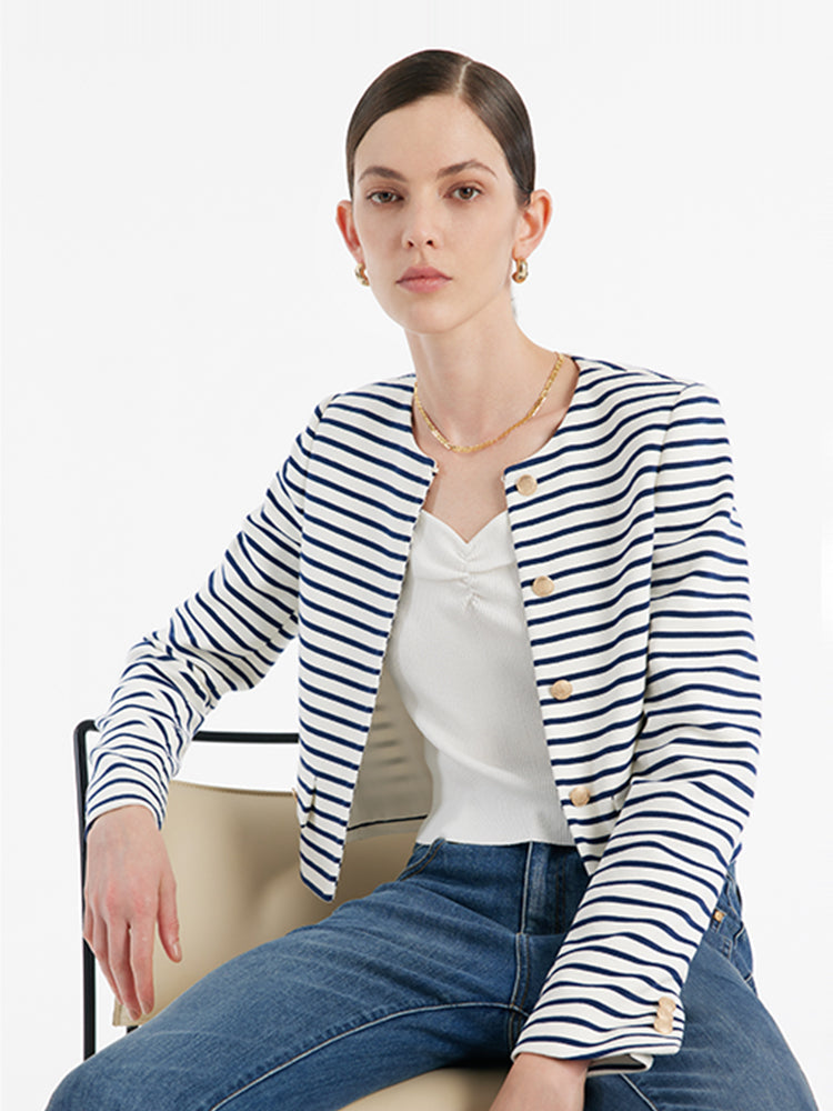 Evelyn & Co.™ | Cotton Striped Crop Jacket