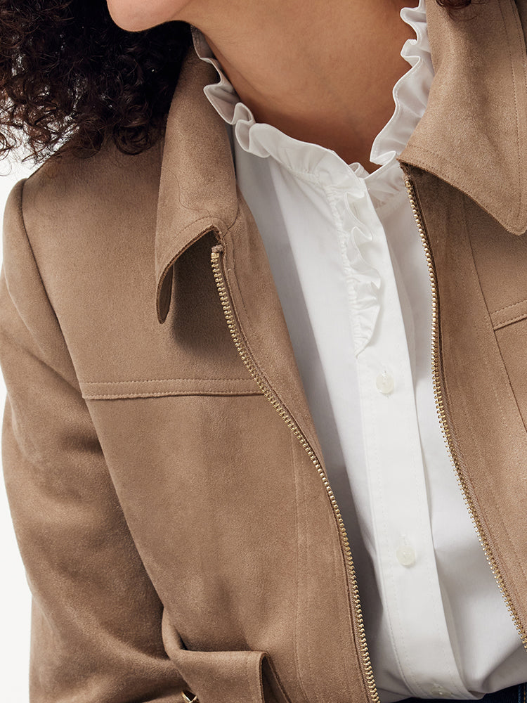Evelyn & Co.™ | Suede Zip-Up Crop Jacket